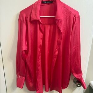Zara Women's Bright Pink Button Down Shirt
